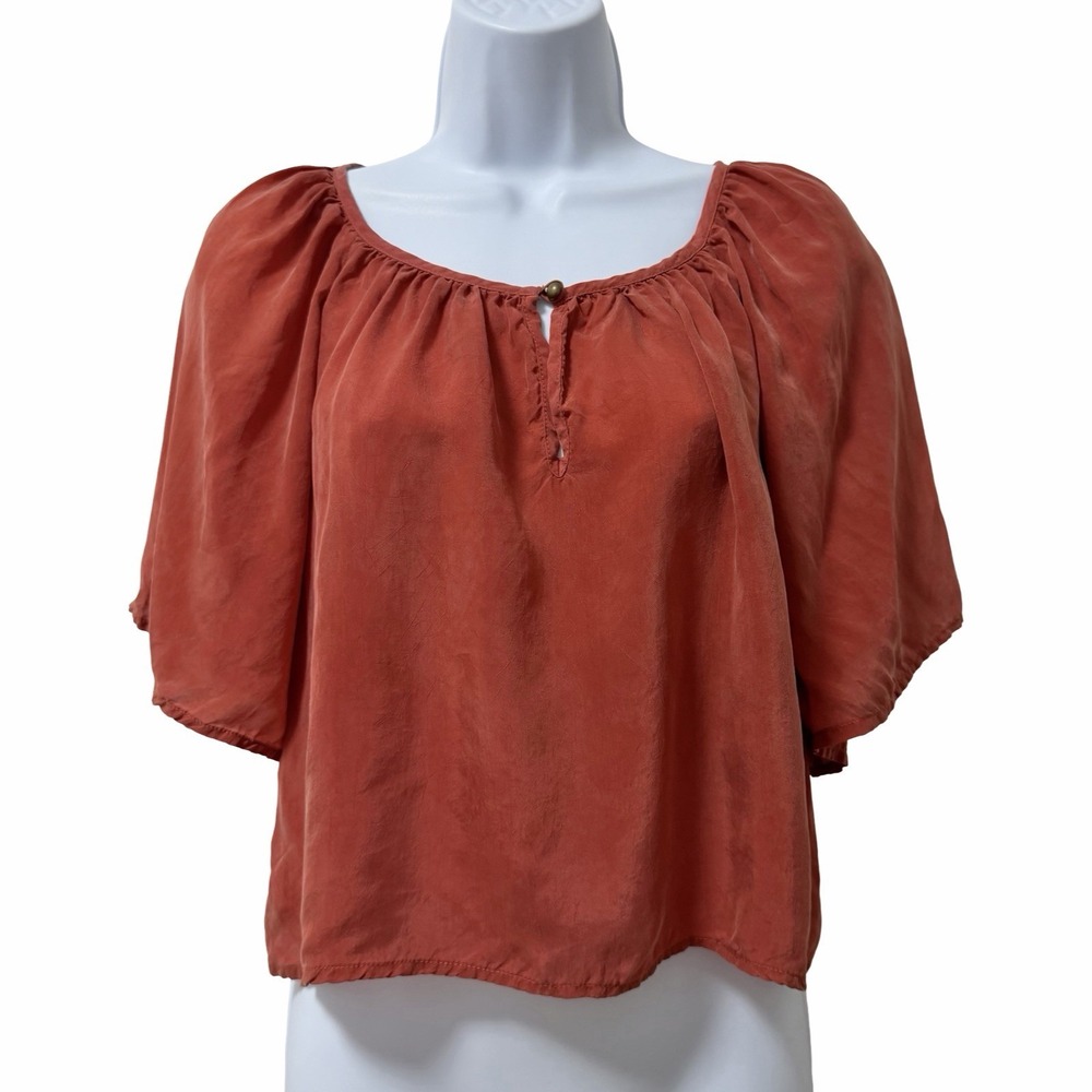 Anthro Corey Lynn Calter Womens 100% Cupro Flowy Blouse Top Size XS Burnt Orange